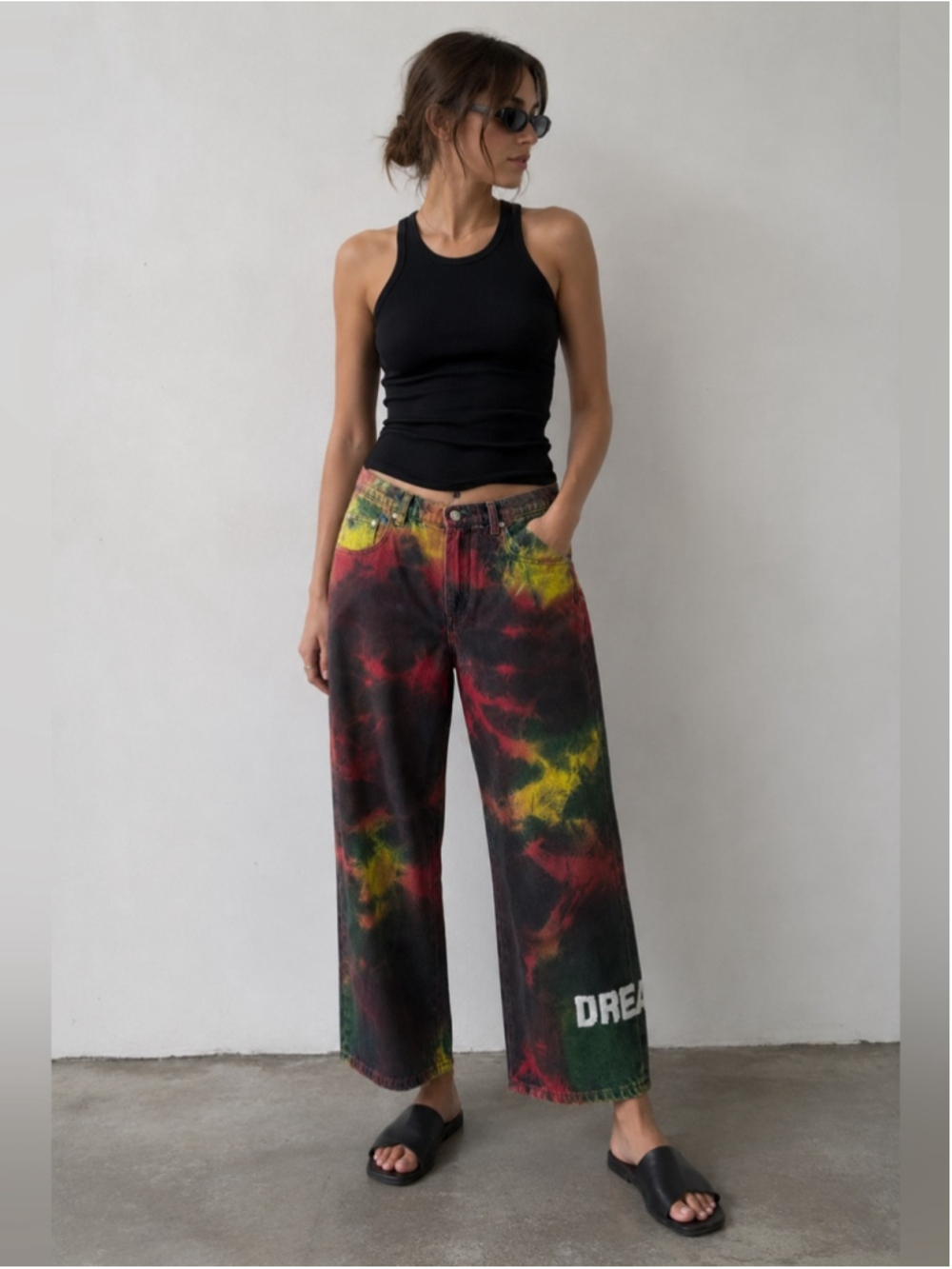 MSGM Milano Hand-Dyed Tie Dye Wide Leg Jeans DREAM Print Sz 42 Unique Piece